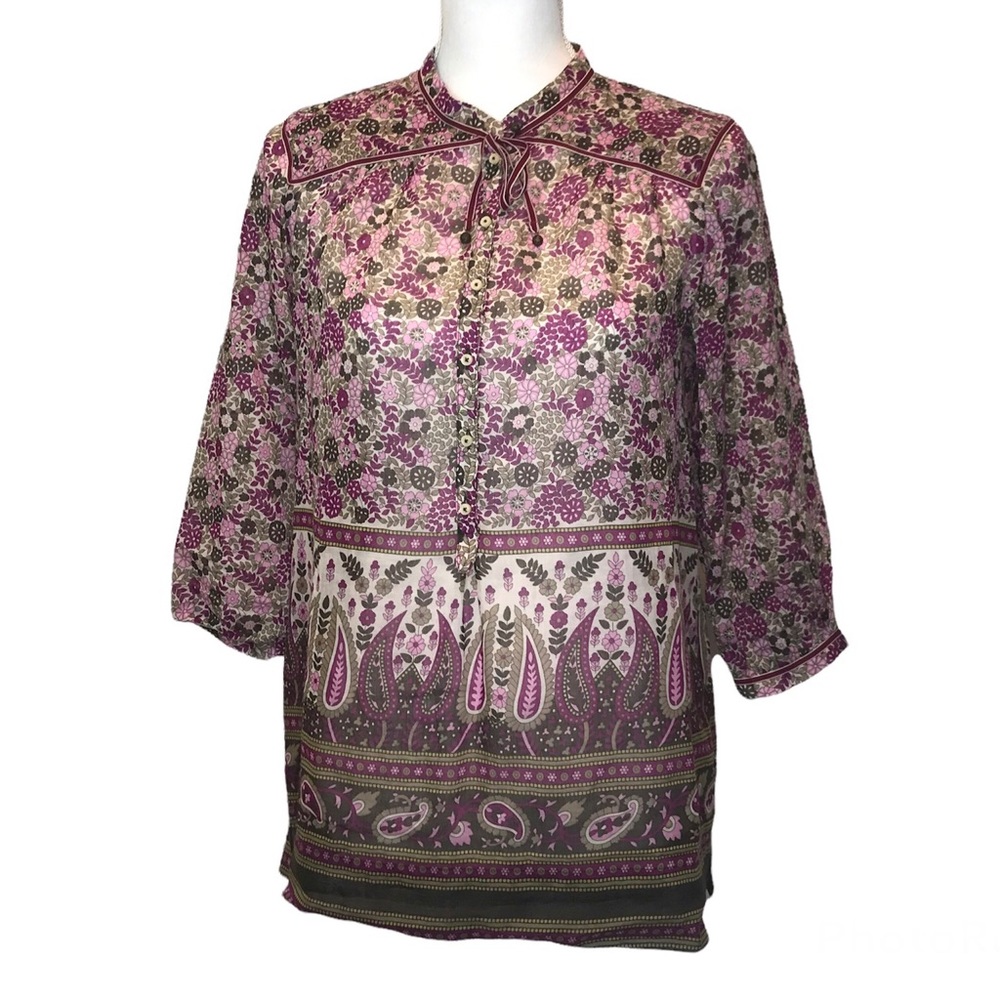 Massimo Dutti Boho Floral and Paisley Print Silk Blend Tunic Size EUR 38 - US 6
